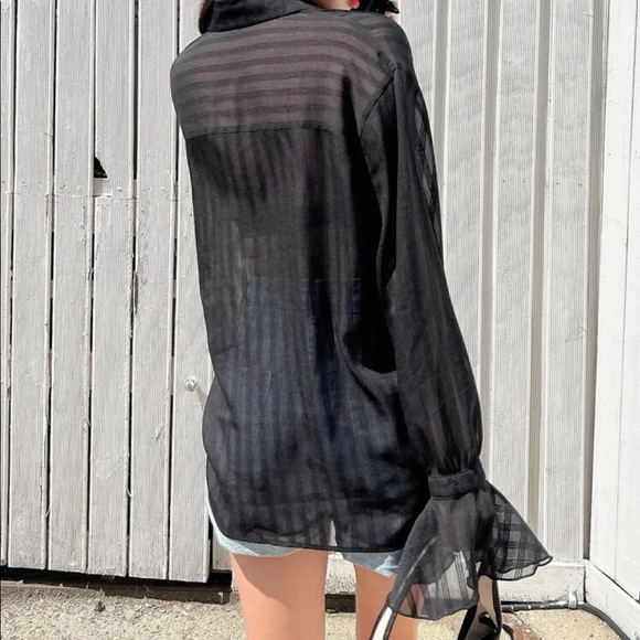 Black Sheer Button Up Blouse - Picture 2 of 5